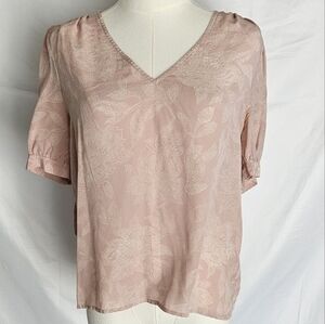 Madewell 100% Silk Blush V-Neck Floral Blouse Small